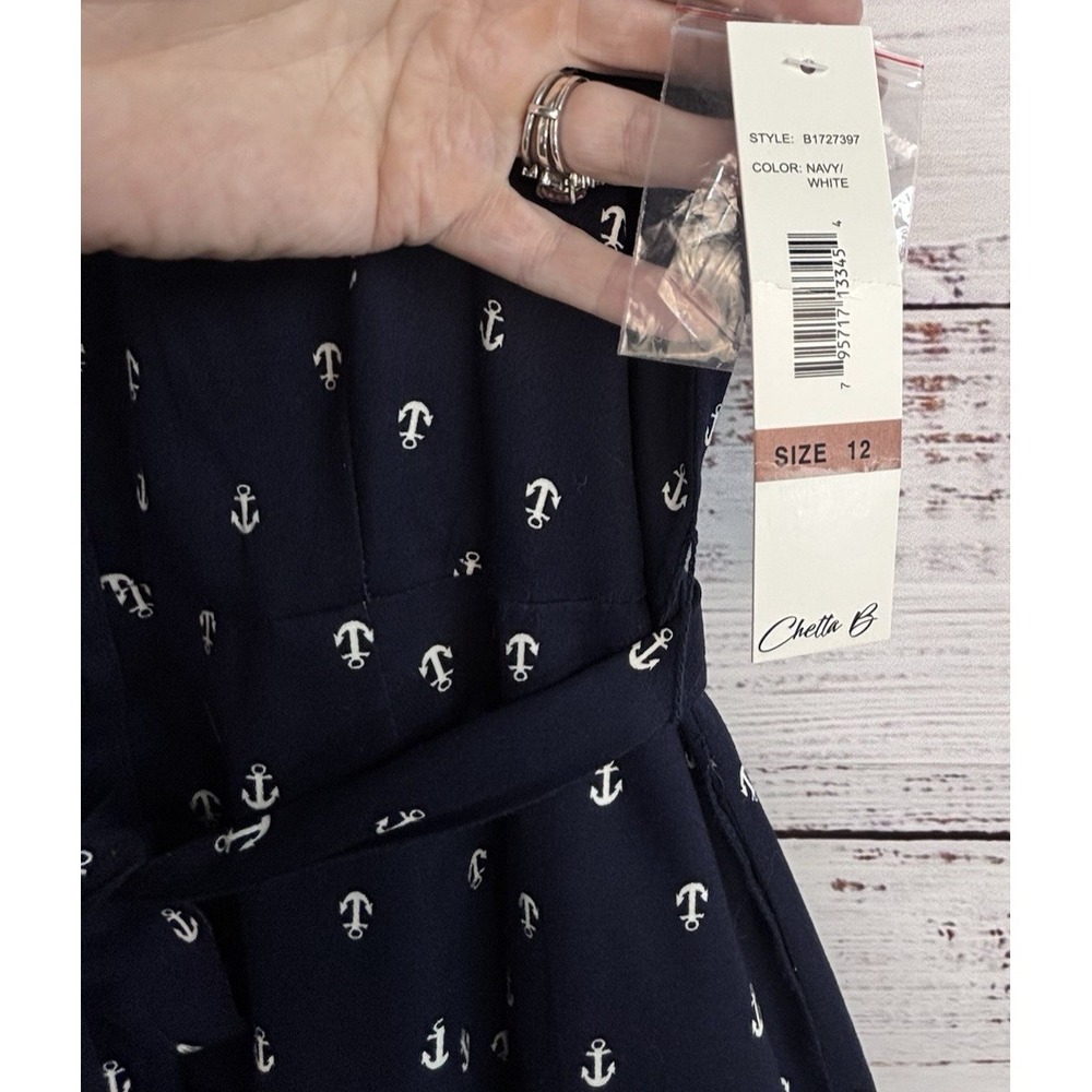 Nautical Sleeveless Shirt Dress 12 Nautical Anchor Print Cotton Midi Navy Blue - Picture 8 of 9